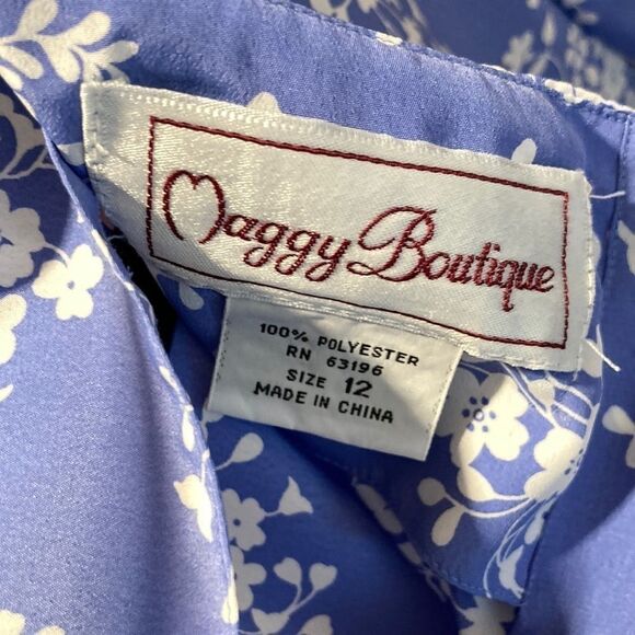 Vintage 90s Maggy Boutique Blue Floral Midi Shortsleeve Summer Dress VNTG Sz 12 - Picture 13 of 16